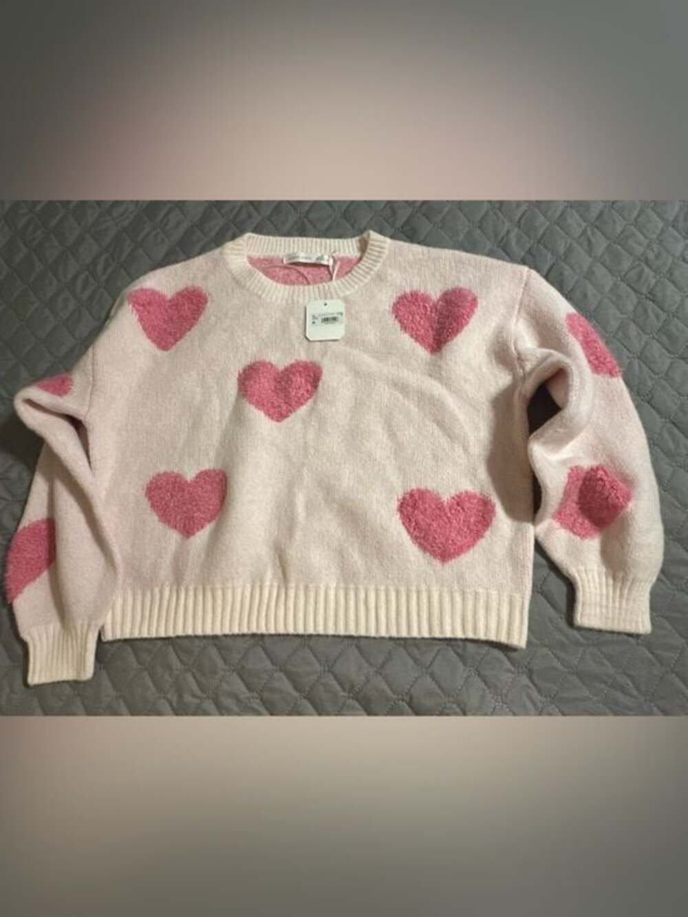 Altar’d State Cozy Pink Heart Crewneck Sweater XXS